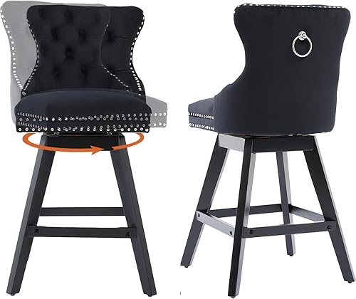 Juego de 2 taburetes de bar giratorios modernos, taburetes de bar negros de 25.9 pulgadas con respaldo para isla de cocina, sillas de isla tapizadas
