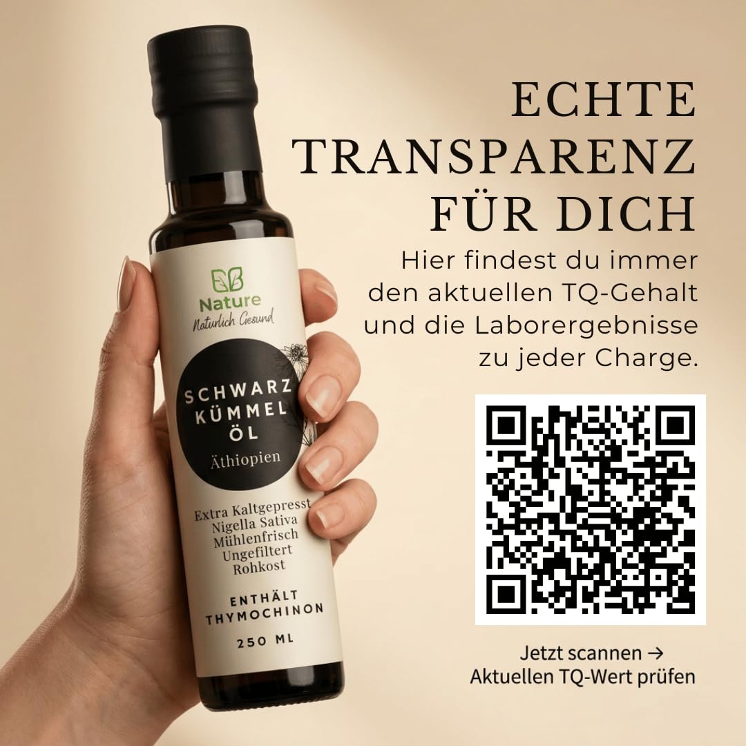 Aceite de comino negro sin filtrar, prensado en frío, aceite Nigella Sativa rico en THYMOCHINON – 100% natural – Garantía de frescura: fresco directamente de nuestro molino de aceite | E.B. Nature