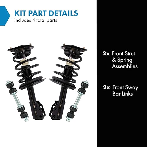 Miniatura 1265 de TRQ Kit de suspensión delantera, conjunto de amortiguadores y resortes, barra estabilizadora, enlace estabilizador compatible con Chevrolet