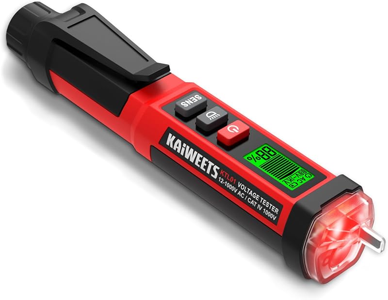 Probador de voltaje sin contacto, CAT IV 1000 V de doble rango AC 12 V/70 V-1000 V pluma de prueba eléctrica con pantalla LCD, detector de cable vivo, buscador de punto de interrupción para pruebas de salida, solución de problemas de circuito