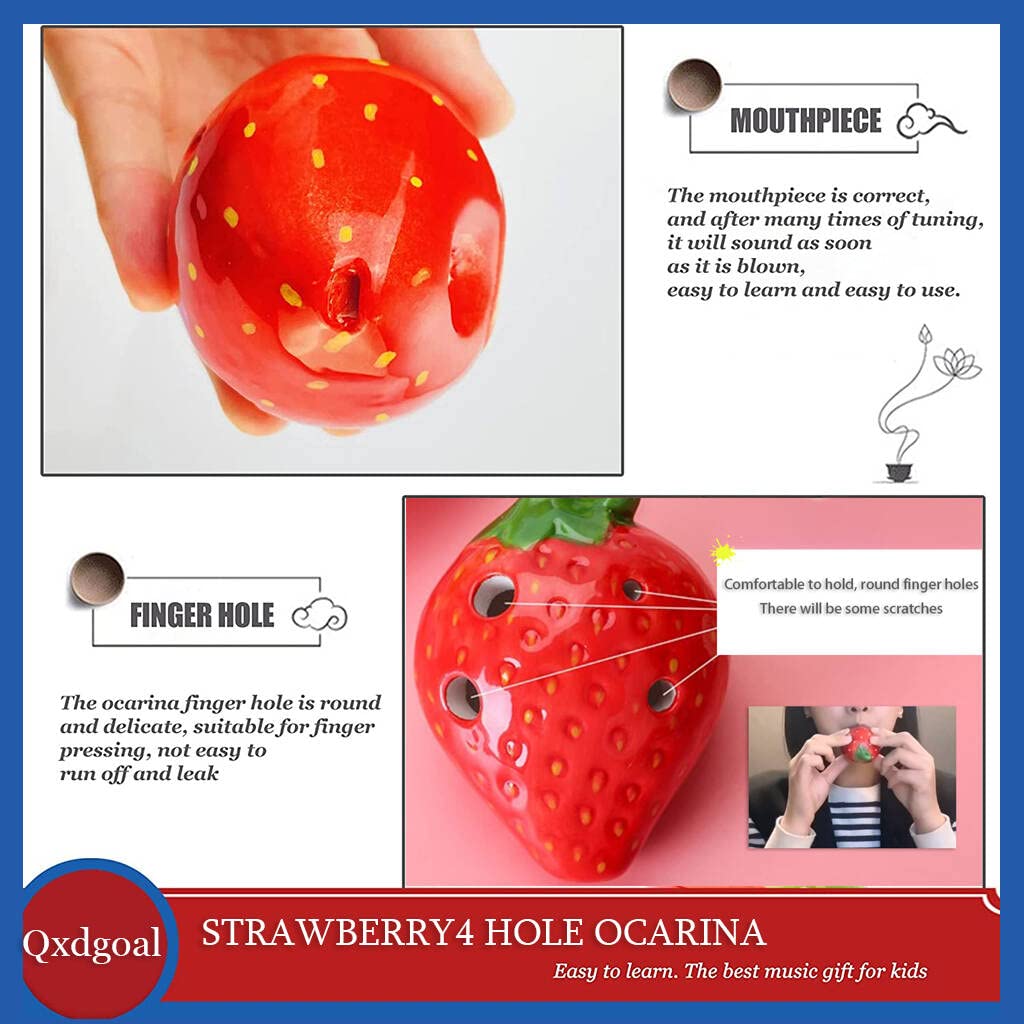 Ocarina In Ceramica A 4 Fori A Forma Di Fragola - Strumento Musicale Per Principianti Con Cordino