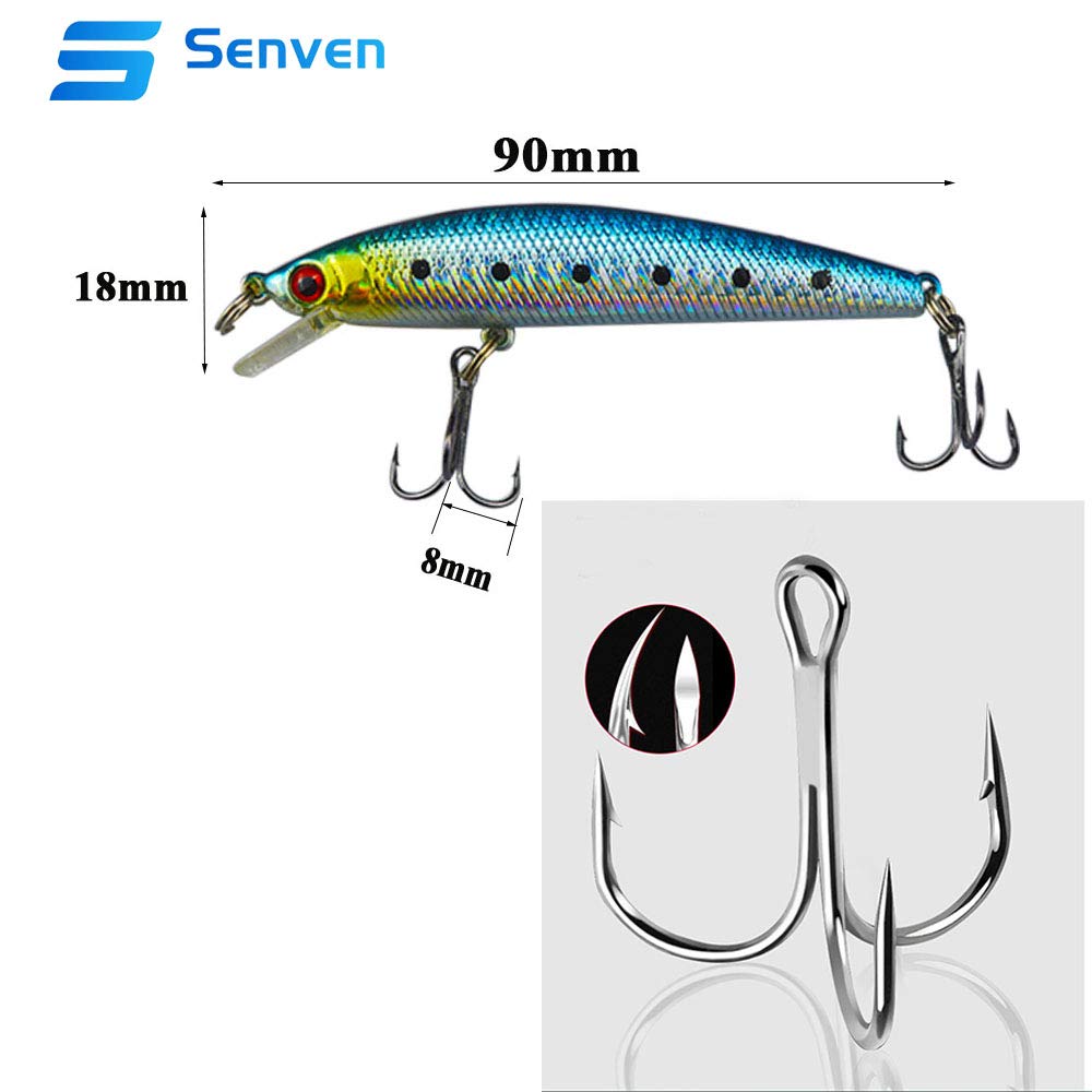 Senven Esche Artificiali Minnow Lures Hard Baits Crank Abs For Bass Fishing Tackle, esca pesca in mare e acqua dolce, rigida bionica - 8Pcs