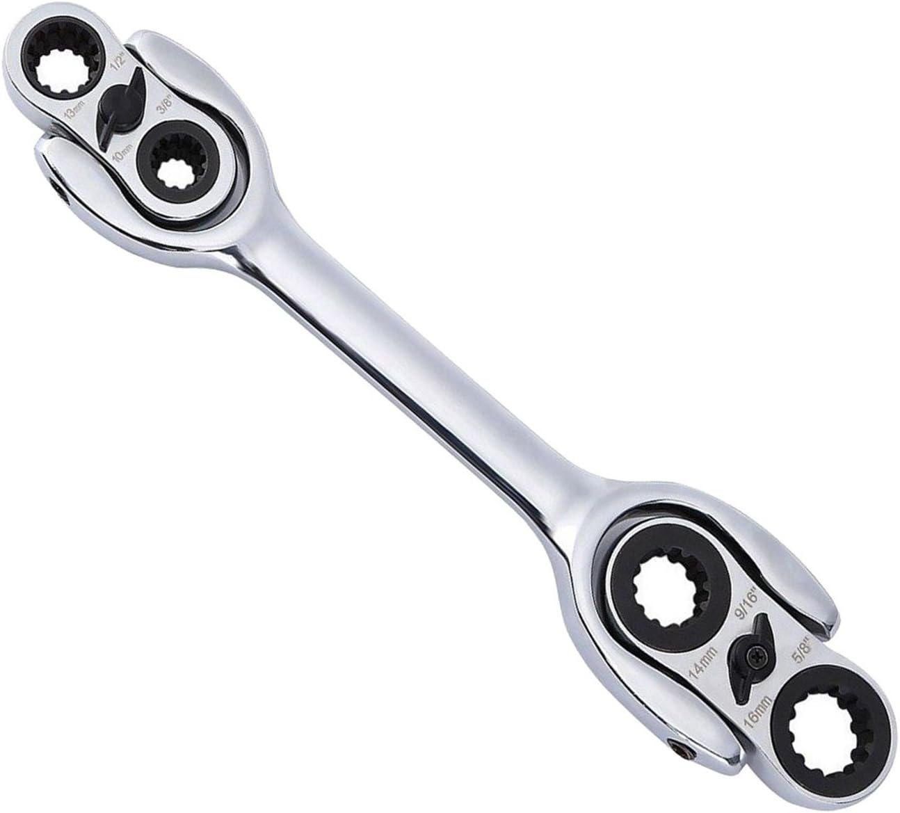 8-in-1 Ratchet Spanner Wrench Flexible Double Box End Metric & SAE Combination Socket Spanner Multi-Function 360 Degree Handy Ratchiting Rotating Socket Wrench DIY Handle Wrench Spanners MM & Inch