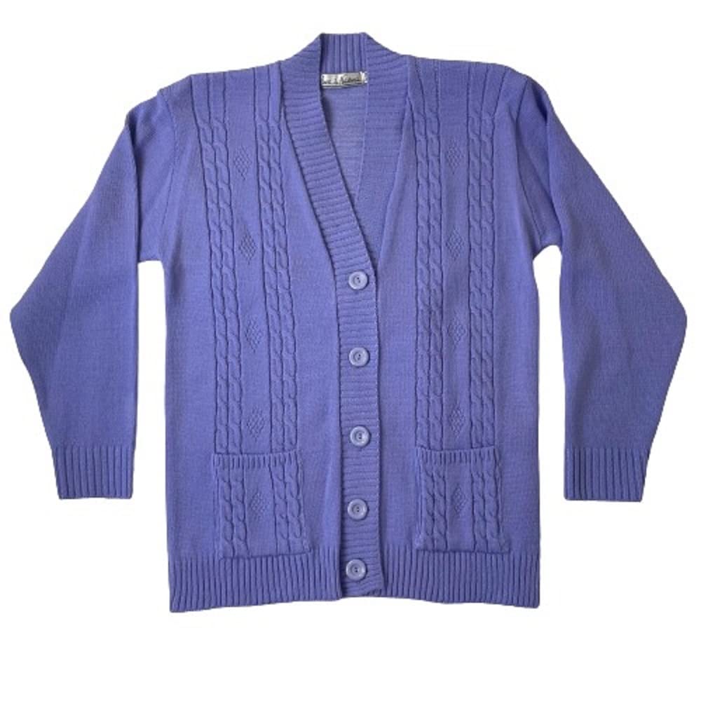 F & S LTD Ladies Womens Pattern Knitted Cardigan with Button up Closure with Pockets Size S-XL (Lilac, S-M)