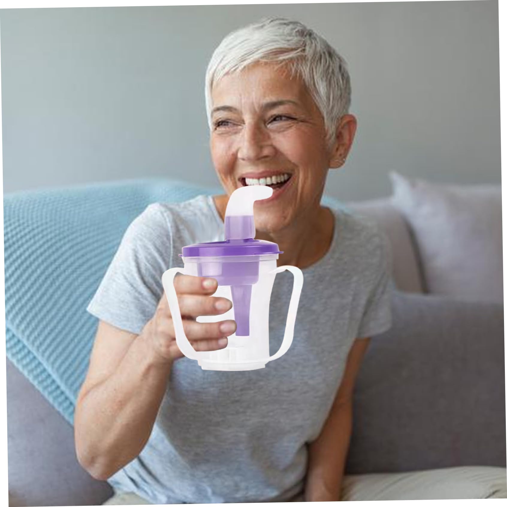 Vaso para sorber para adultos para personas mayores Vasos de plástico antiasfixia de 250 ml a prueba de derrames con tapas y pajitas Vaso para disfagia con asas dobles para adultos, hospitales, h.
