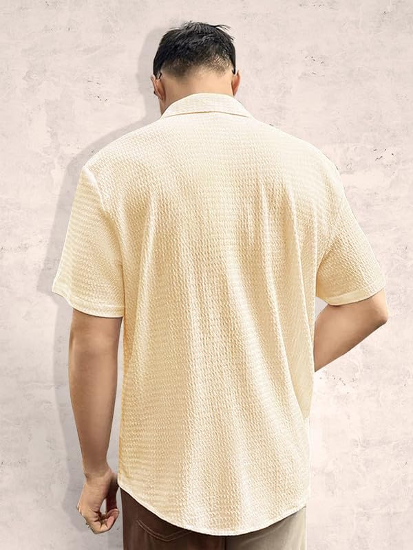 Image of Pinkmint Popcorn Shirt for Men Soild Slim Fit Sleeve Spread Collar Trendy Men Shirt Summer Wear Goa Wear Olive
