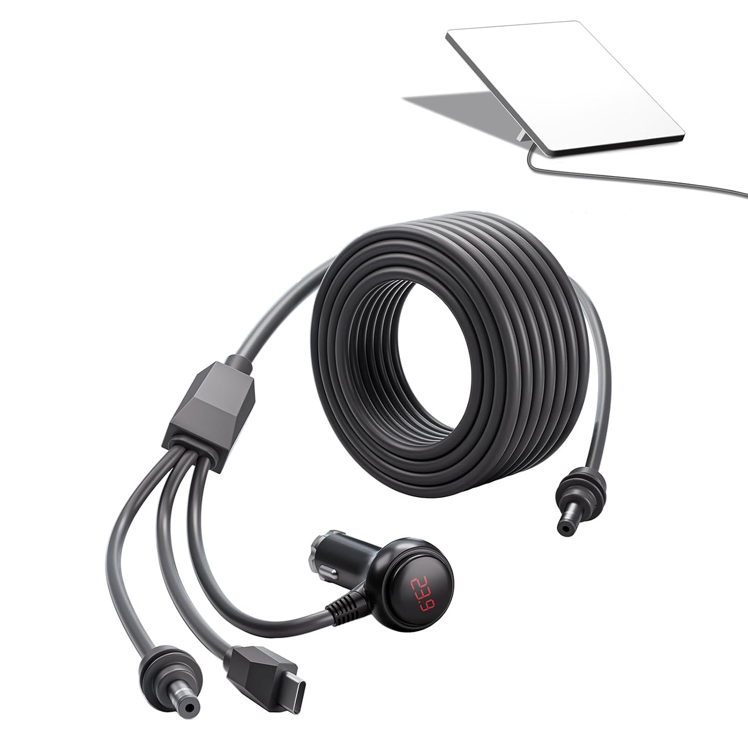 Starlink Mini Power Cable – 3-in-1 10FT/3M USB-C to DC Cable, 12V Car Adapter with Switch & Voltage Display, Supports PD 100W+ (20V/5A), for Starlink Mini, Power Bank & Solar Use