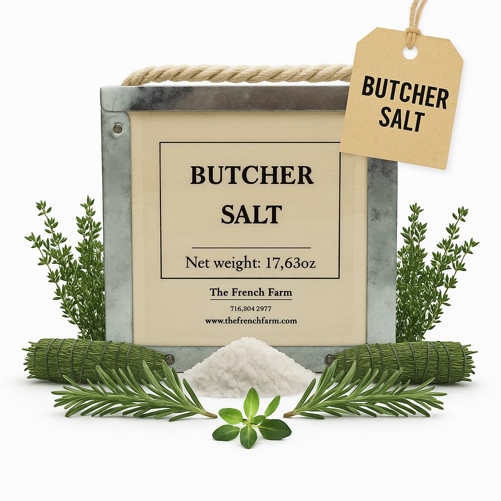 The French Farm Sea Salt Butcher Salt Box 17.64oz – Gourmet French Seasoning for Grilling, Smoking, and Cooking – All-Natural Handcrafted Sea Salt Blend for Meat, Veggies, Premium Culinary Salt. Chef Gift