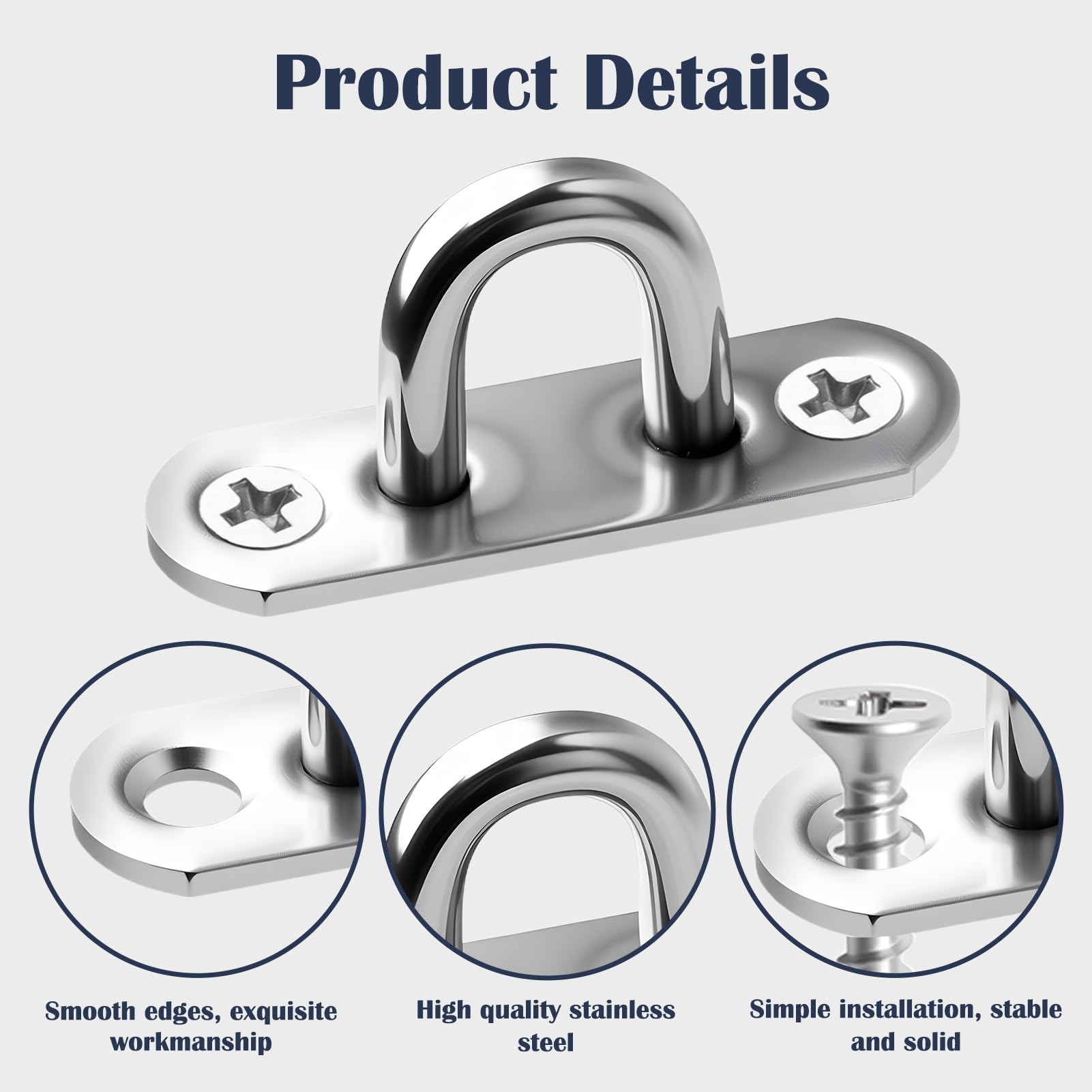12 Pack M5 Pad Eye Plate Ceiling Hooks, Heavy Duty Stainless Steel U Shape Staple Hook Loop - Image 4