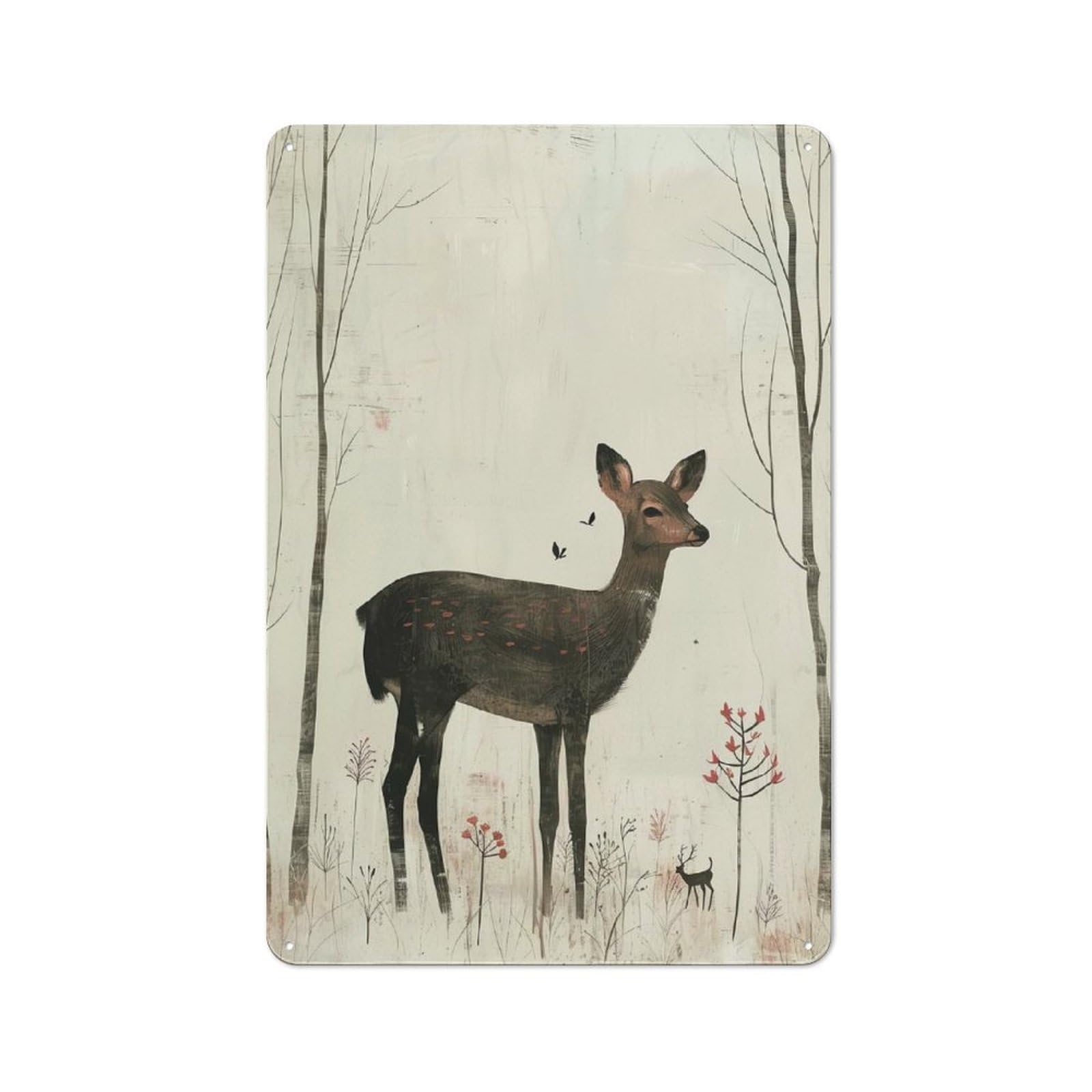 Junmoney Deer In The Woods Vintage Retro Metal Sign 30X20cm, Vintage Wall Decor For Kitchen, Hallway, Bar Or Small Cafe