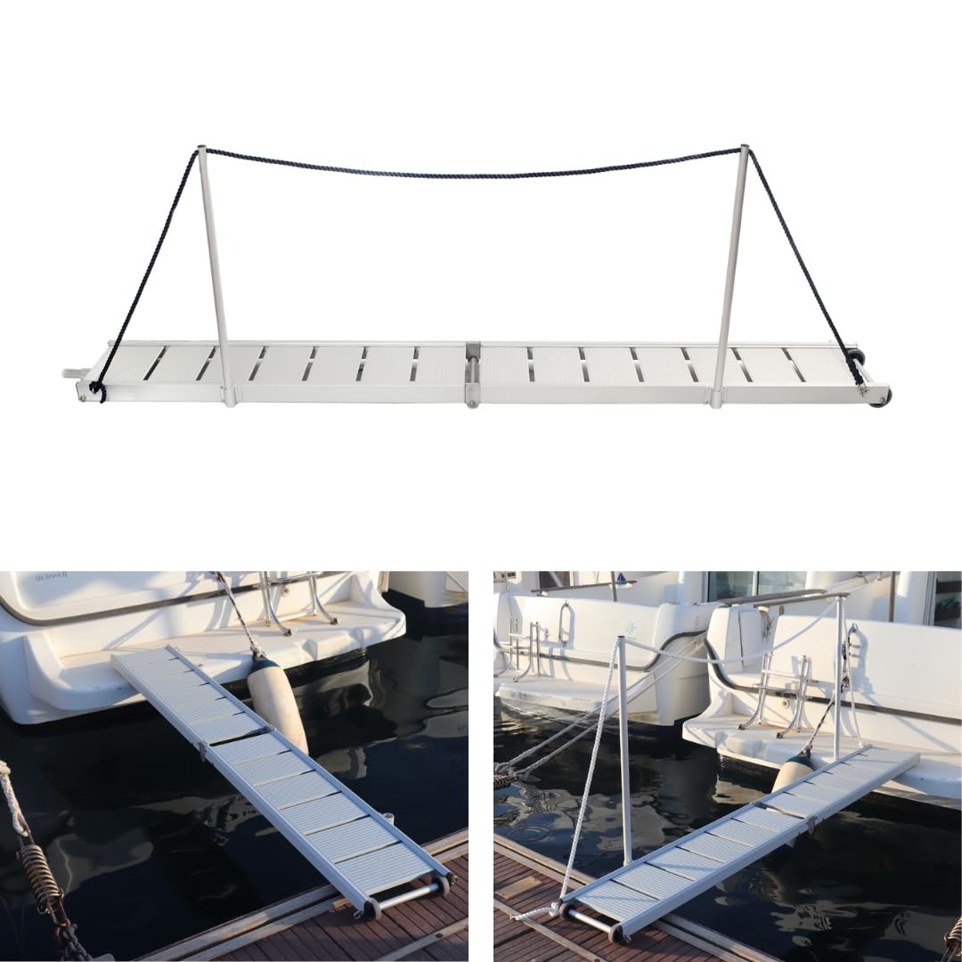 Pasarela de Aluminio para Barco, 2 Metros de Longitud, Plegable en Dos tramos, Ligera y Resistente con Ruedas. BP