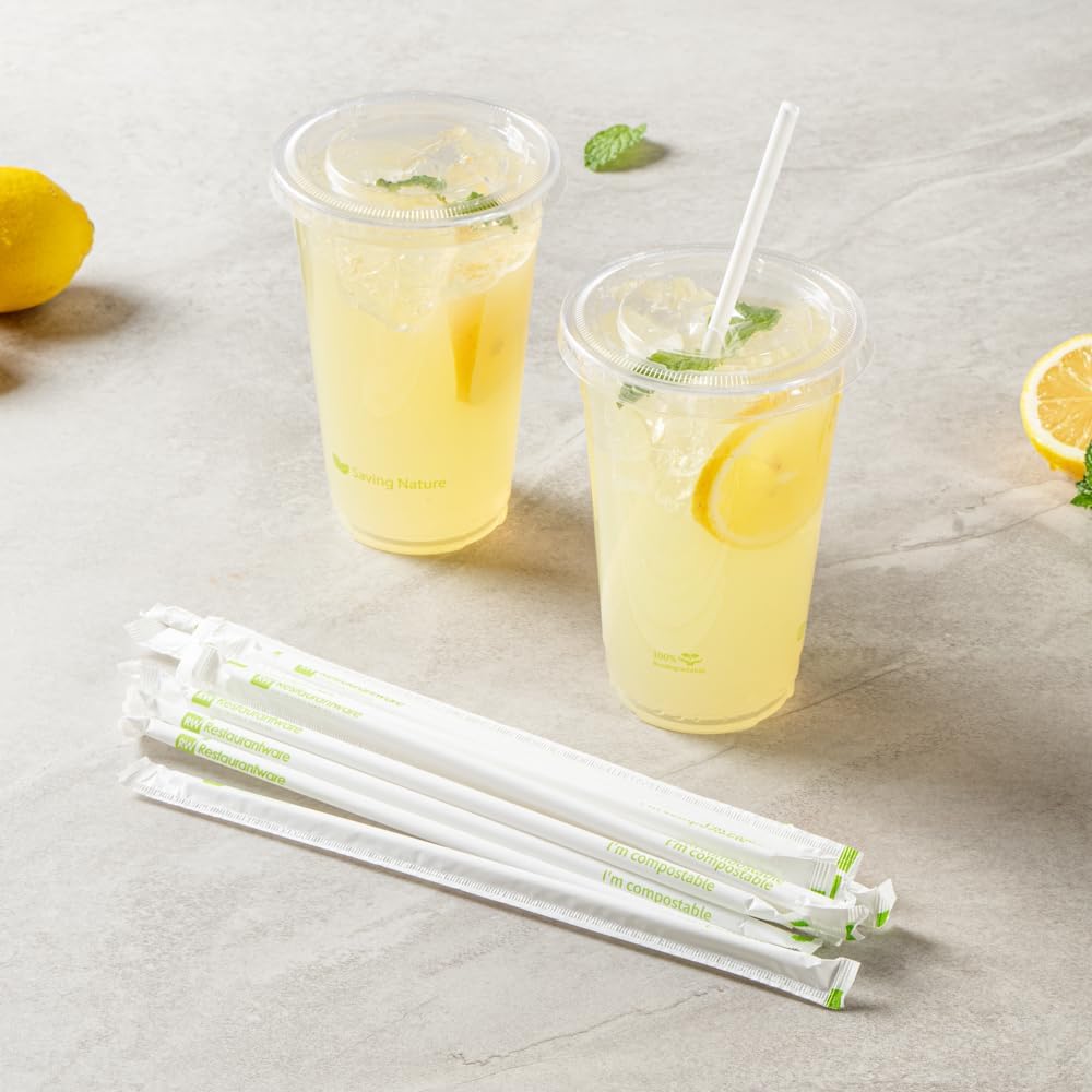 Restaurantware Drinking Straws 2000 Pack of 8.25 Inches Wrapped PLA Disposable Straws White Durable Sustainable For Hot and Cold Drinks