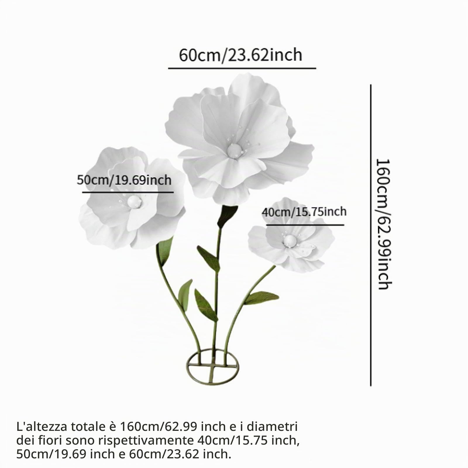 F Fityle Fiore Artificiale Allestimento per Matrimoni Decorazione per Palcoscenico Oggetto di Scena per Fotografia con Fusto in Ferro Adatto per Fiere, Bianco