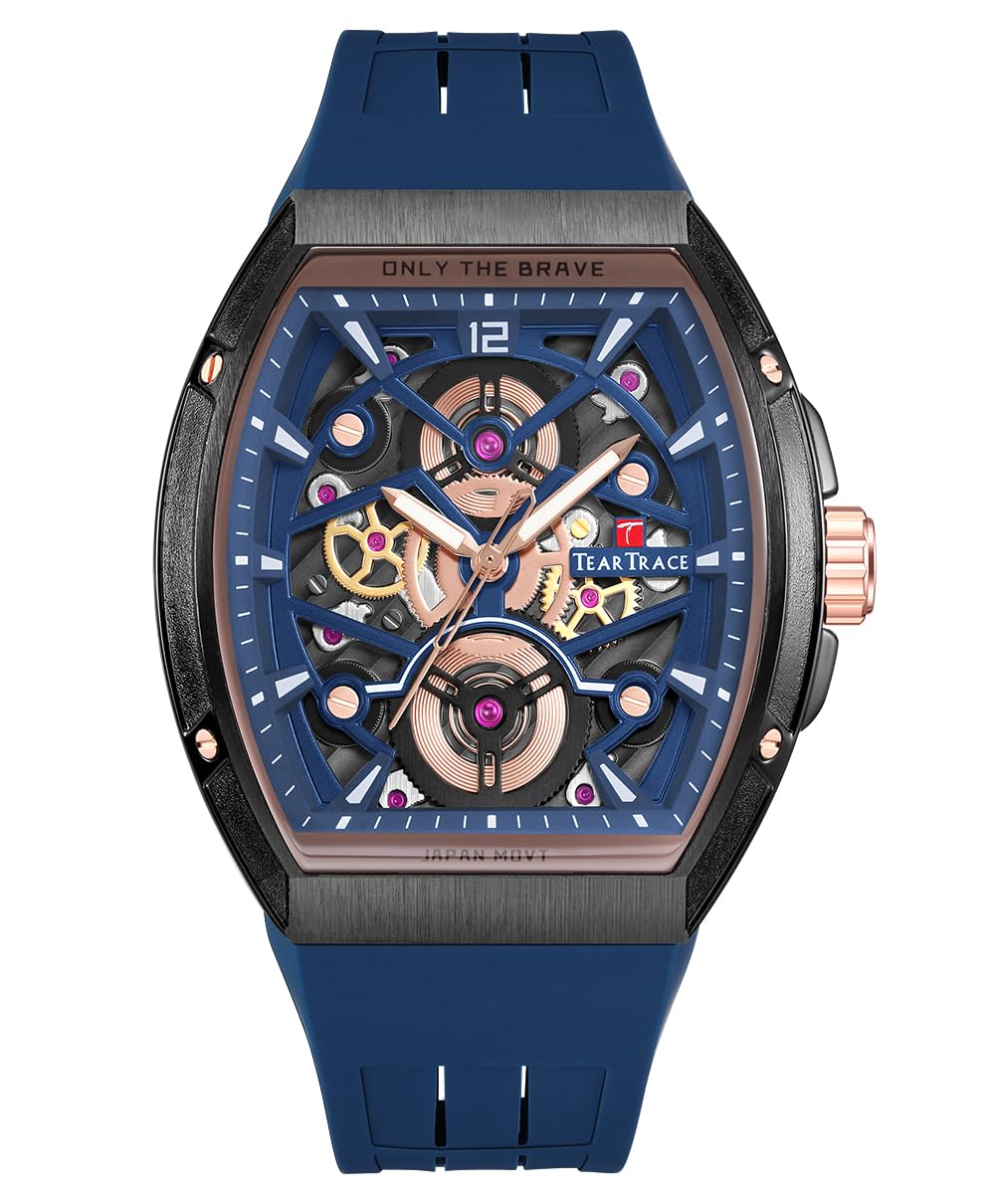 TEARTRACE Herrenuhren mit Silikonarmband Analog Tonneau Japanische Quarzuhren für Männer Wasserdicht Big Face Sport Arbeit Schwarz/Blau/Braun Armbanduhr, Blau