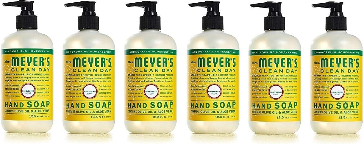 MRS. MEYER'S CLEAN DAY Hand Soap, Made with Essential Oils, Honeysuckle, 12.5 fl. oz. (Pack of 6)