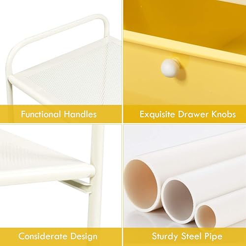 Miniatura 7 de RELAX4LIFE Carrito de almacenamiento rodante con 4 cajones, carrito utilitario con ruedas con 2 estantes y marco de metal, organizador de archivos