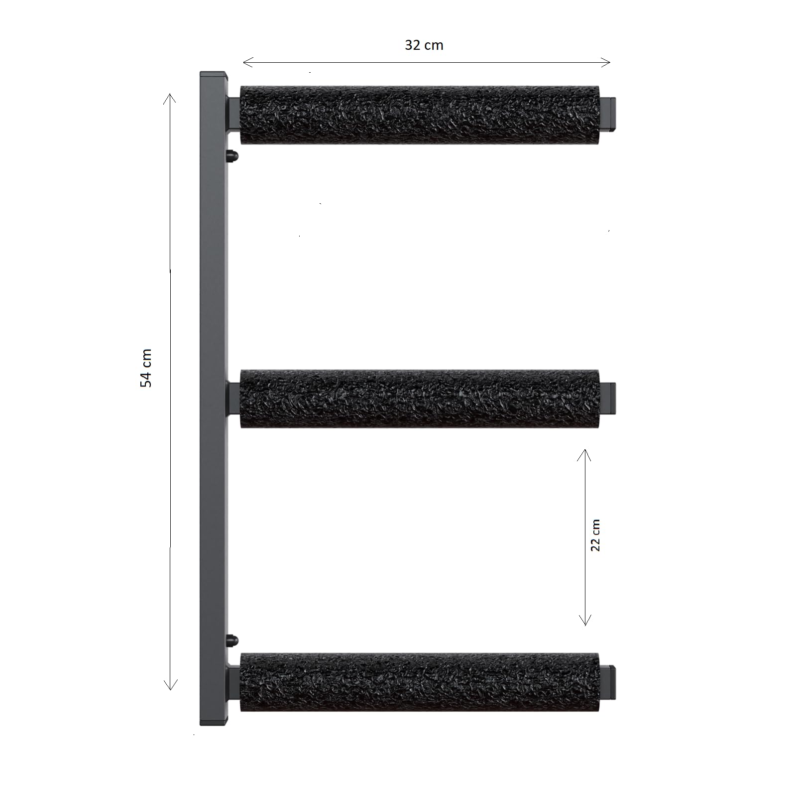 QLS Regał warsztatowy ścienny stalowy 3 poziomy czarny | Solidny uchwyt ścienny ze stali malowanej proszkowo, nośność 40 kg na poziom