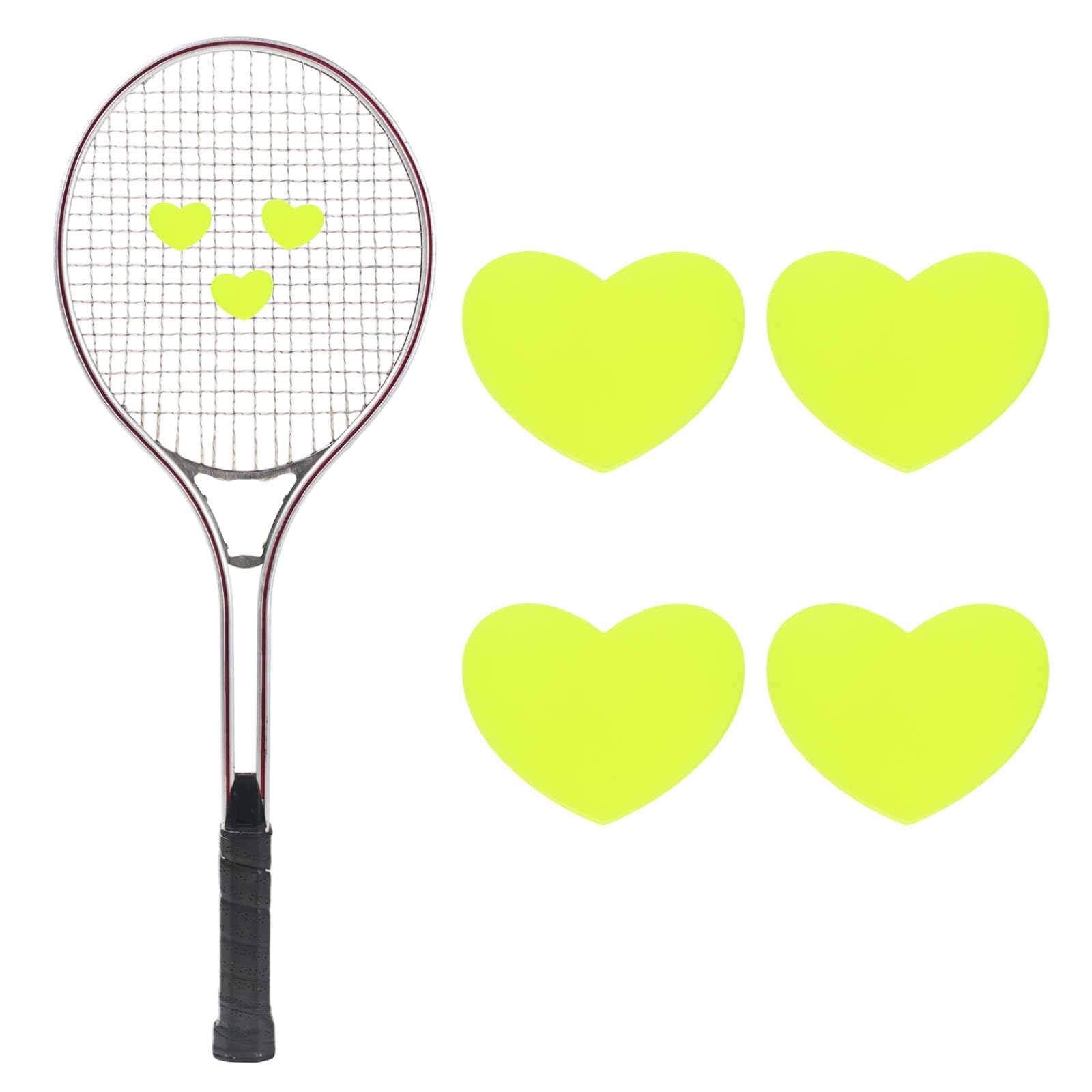 TIXIPEM Tennis Racket Dampener [4PCS] - Funny Heart Shape Silicone Tennis Shock Absorber Racket Vibration Dampener Use for Racket [Fluorescent Yellow]