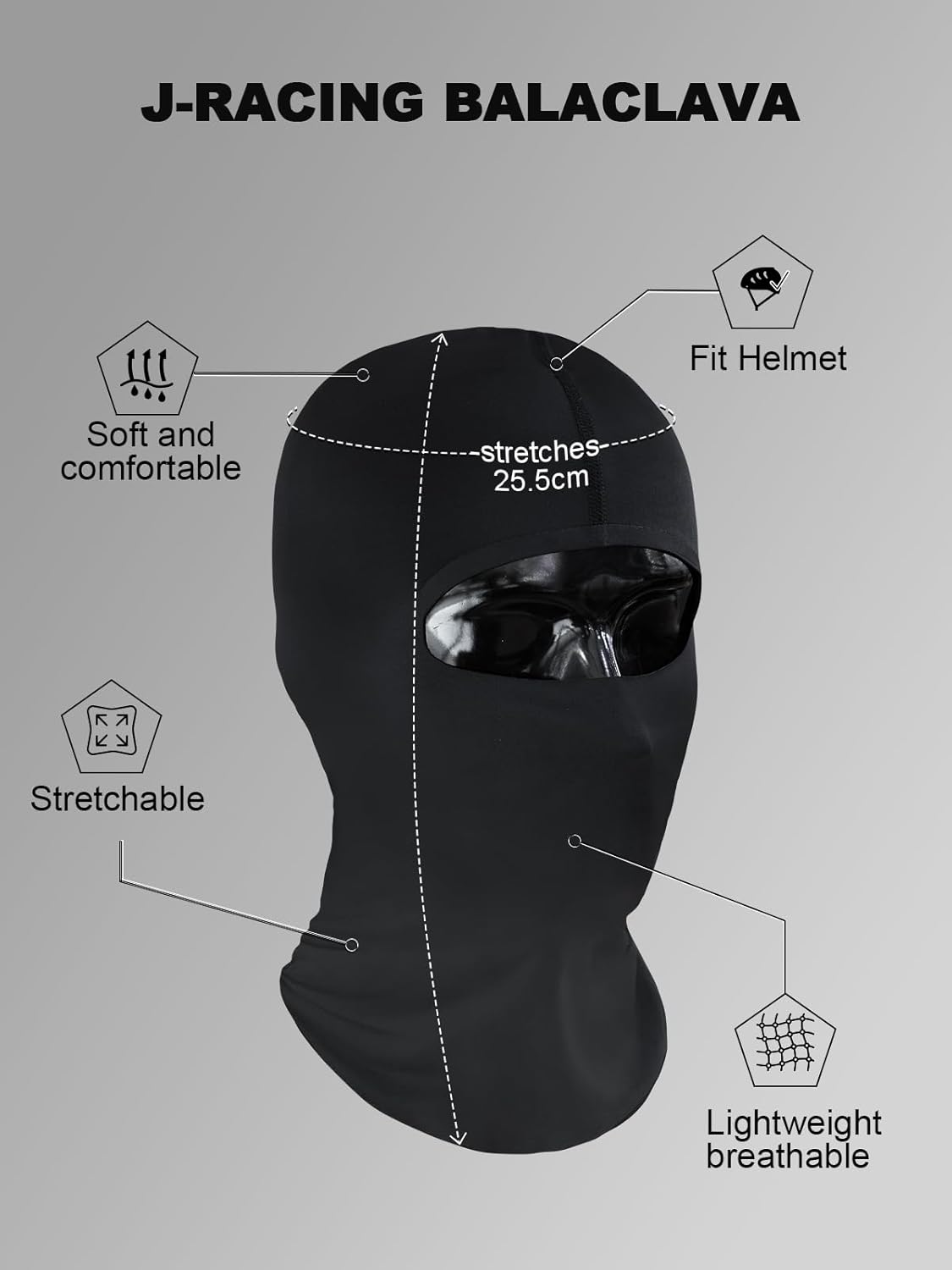 J-RACING® Wide Field of Vision Balaclava, Black, One Size - Image 3