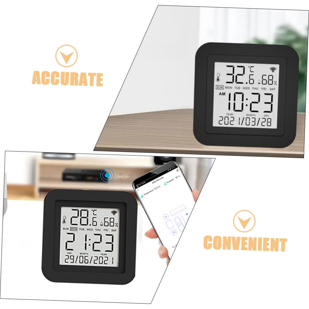 Anneome Termometro Digitale Multifunzione per Interni con Igrometro Portatile Monitor Temperatura e Umidità Display Calendario e Orologio Controllo Remoto Wifi USB Strumento Compatto per