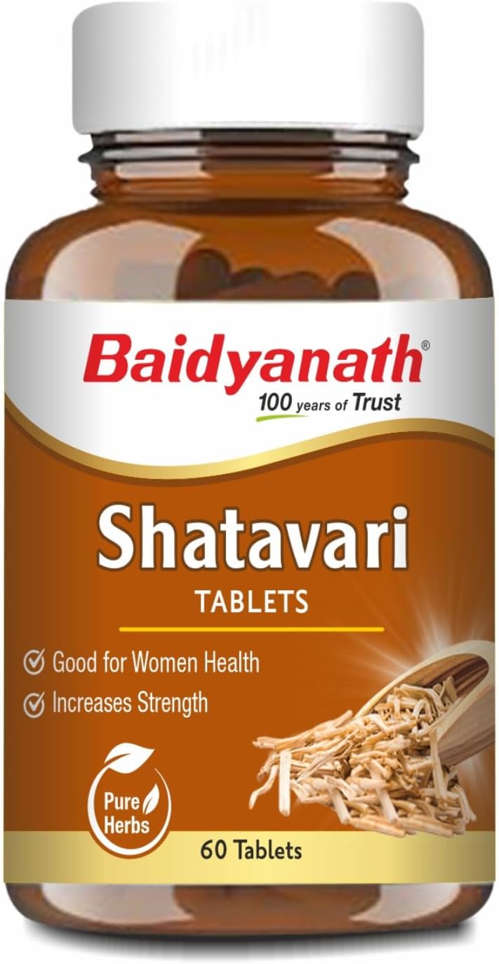 Baidyanath Ayurved Shatavari Tablets - 60 Tabs (250mg / Per Tablet) | Hormonal Balance and Wellness Support for Women