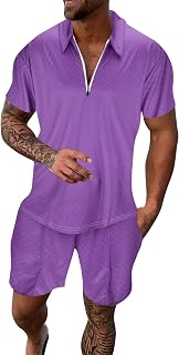 WAZHAKU Traje de verano para hombre Chándal Chándal cómodo Tracksuit holgado de 2 piezas Polo + Pantalones cortos de jogging Unisex Transpirable Ropa deportiva Sudaderas Ropa de calle de dos piezas