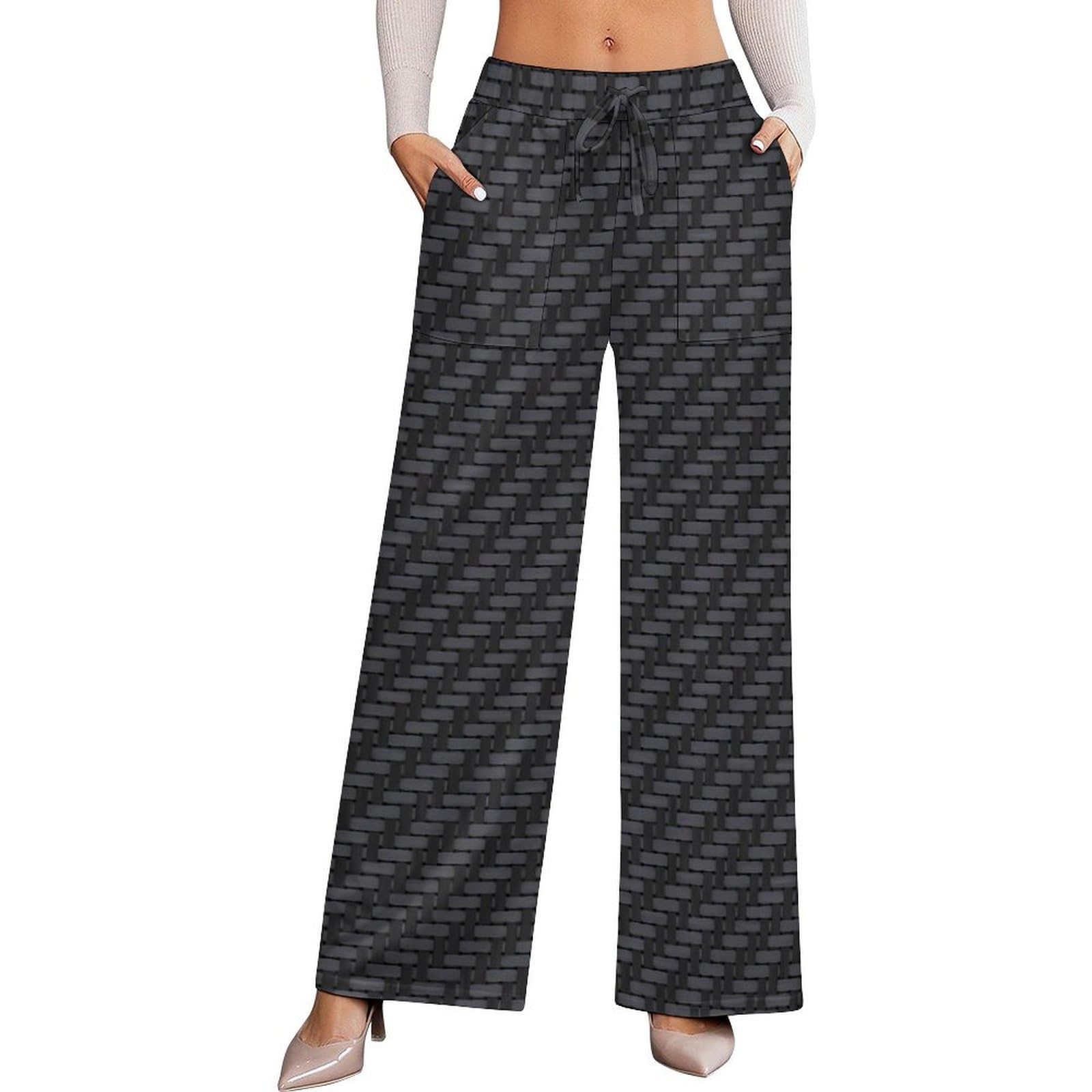 Dyale Black Carbon Fiber Womens Wide Leg Pants High Waisted Elastic Casual Sports Pants 3XL