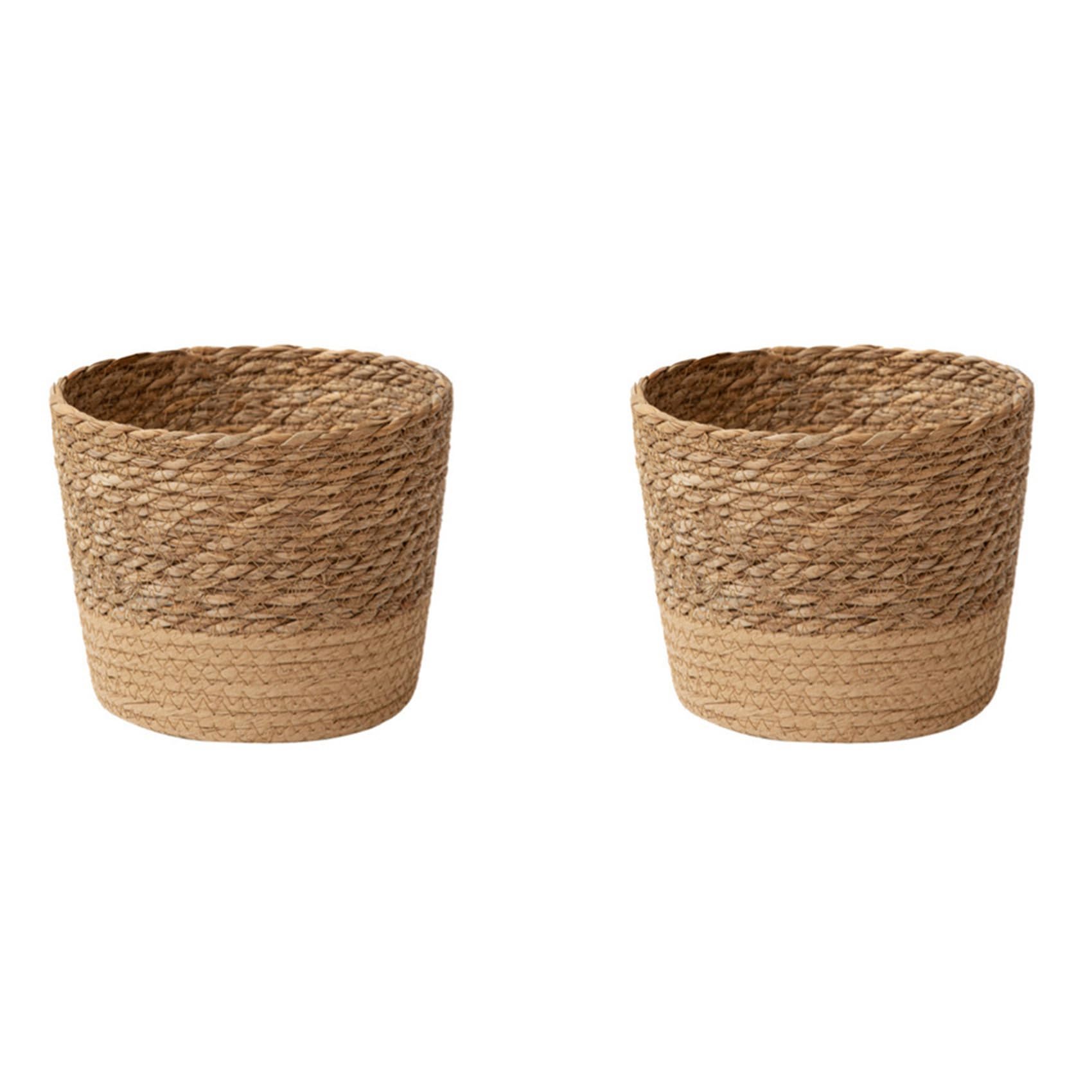 Jnchdghwa 2X Straw Weaving Flower Plant Pot Wicker Basket Rattan Flowerpot Storage Basket Handmade Woven Planter Basket M