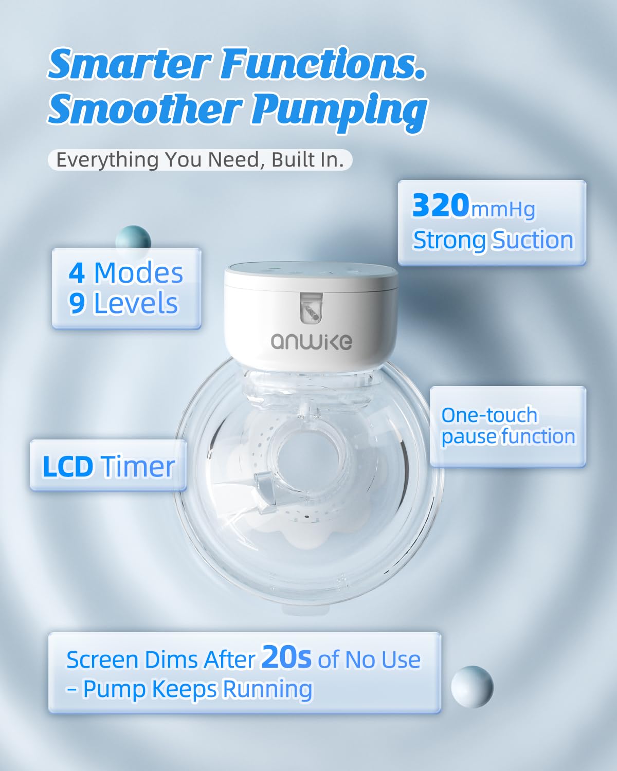 Hands Free Breast Pump Ultra-Light 230g, Wearable Breastfeeding Pump Portable for Travel and Work, Low Noise, Ergonomic 135° Flange, 9 Levels 4 Modes with 19/21mm Flange Inserts (White 2 Pack)