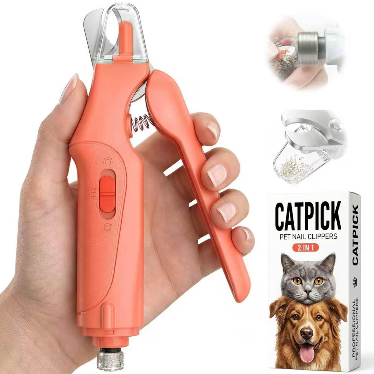 CATPICK 2-in-1 Cat Nail Clippers & Dog Nail Clippers Trimmers for Large Medium Small Dogs Cats Claw Trimmer Quick Sensor and Safety Guard USB Rechargeable with 2 LED Lights Dogs Nail Trimmer