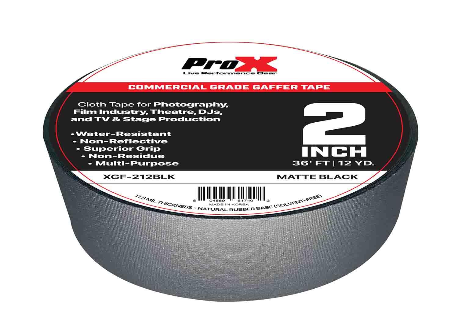 Prox XGF-212BLK 2 Inch 36FT 12YD Matte Black Commercial Grade Gaffer Tape Pros Choice Non-Residue