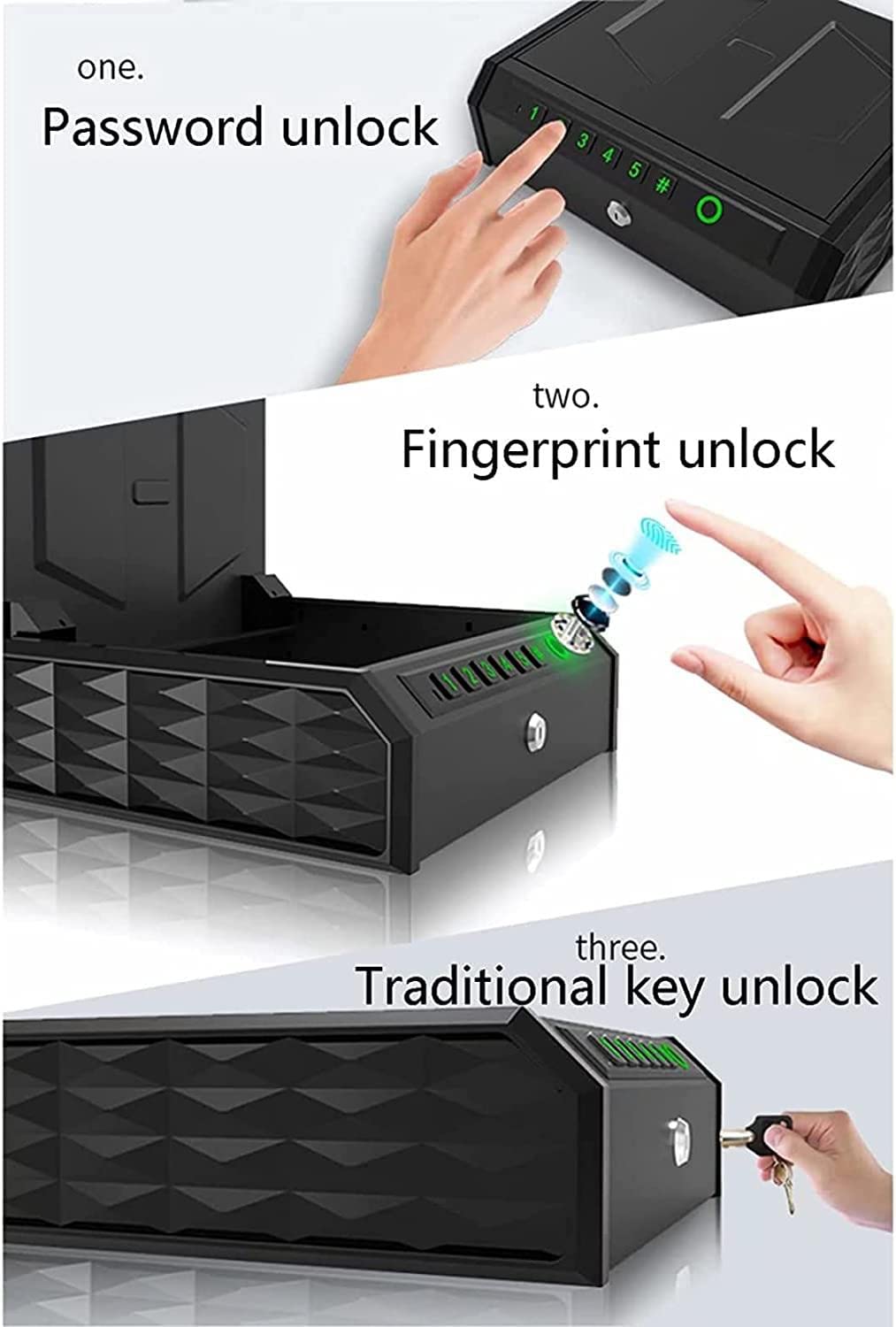 Casseforti Portatili per Pistole - Cassaforte per Pistola con Impugnatura Integrata, cassaforte biometrica per Pistola con Impronta Digitale, Tastiera e Chiave, cassaforte per Pistola
