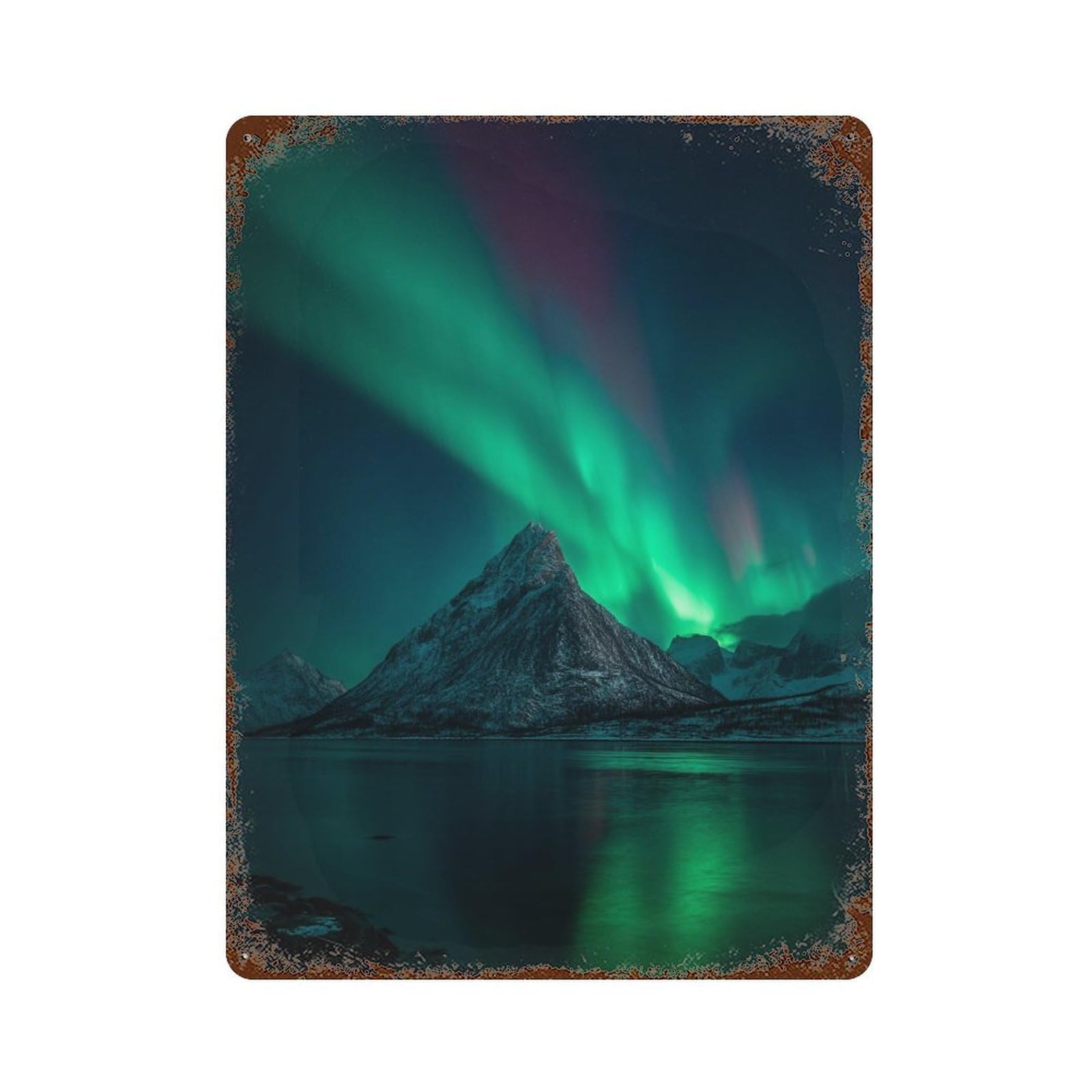 Rust Effect Aurora Borealis Reflections-1 Aged Metal Wall Plaque 15.7"x11.8", Shabby Chic Decor for Living Room, Hallway And Home Decor