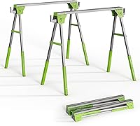 ZYLOQUEX Adjustable Height Sawhorse 2-Pack: Folding Portable Heavy Duty Steel Saw Horses, 30-36" Legs, 1000 lbs Capacity for Woodworking (Green)