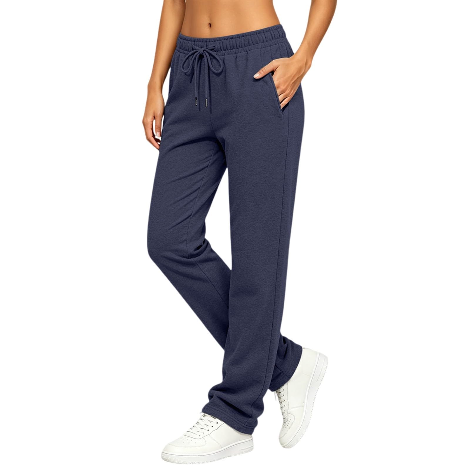 Pantalones de chándal para mujer, pantalones de ocio con bolsillos, ligeros, pantalones de tela con cordón, cintura elástica, pantalones de chándal elásticos, pierna recta, pantalones de salón