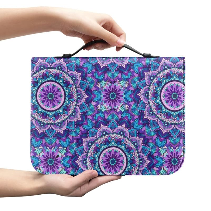 Garronmavis Blue Purple Mandala Flower Bible Cover Case for Women Mom Bohemia Flower Bible Tote Bag Floral Art Bible Accessories - M - Image 2