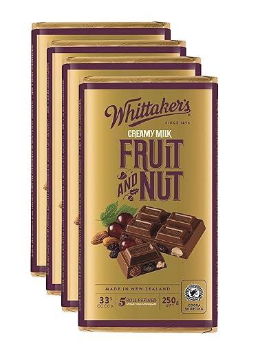 Whittaker's Bloque de chocolate con frutas y nueces, 8.82 oz (paquete de 4) (fabricado en Nueva Zelanda)