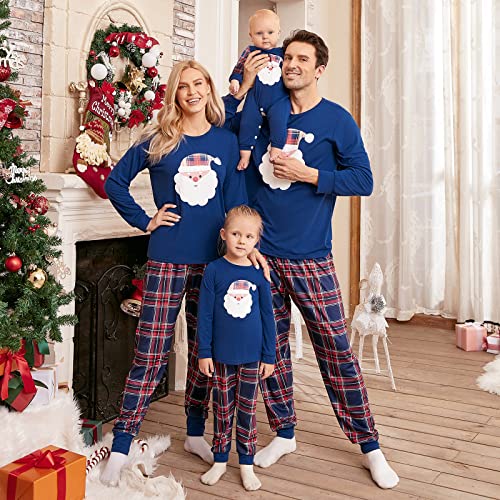 Honwenle Family Christmas Pjs Matching Sets Christmas Pajamas Santa Printed Top and Plaid Pants Sleepwear for Family2