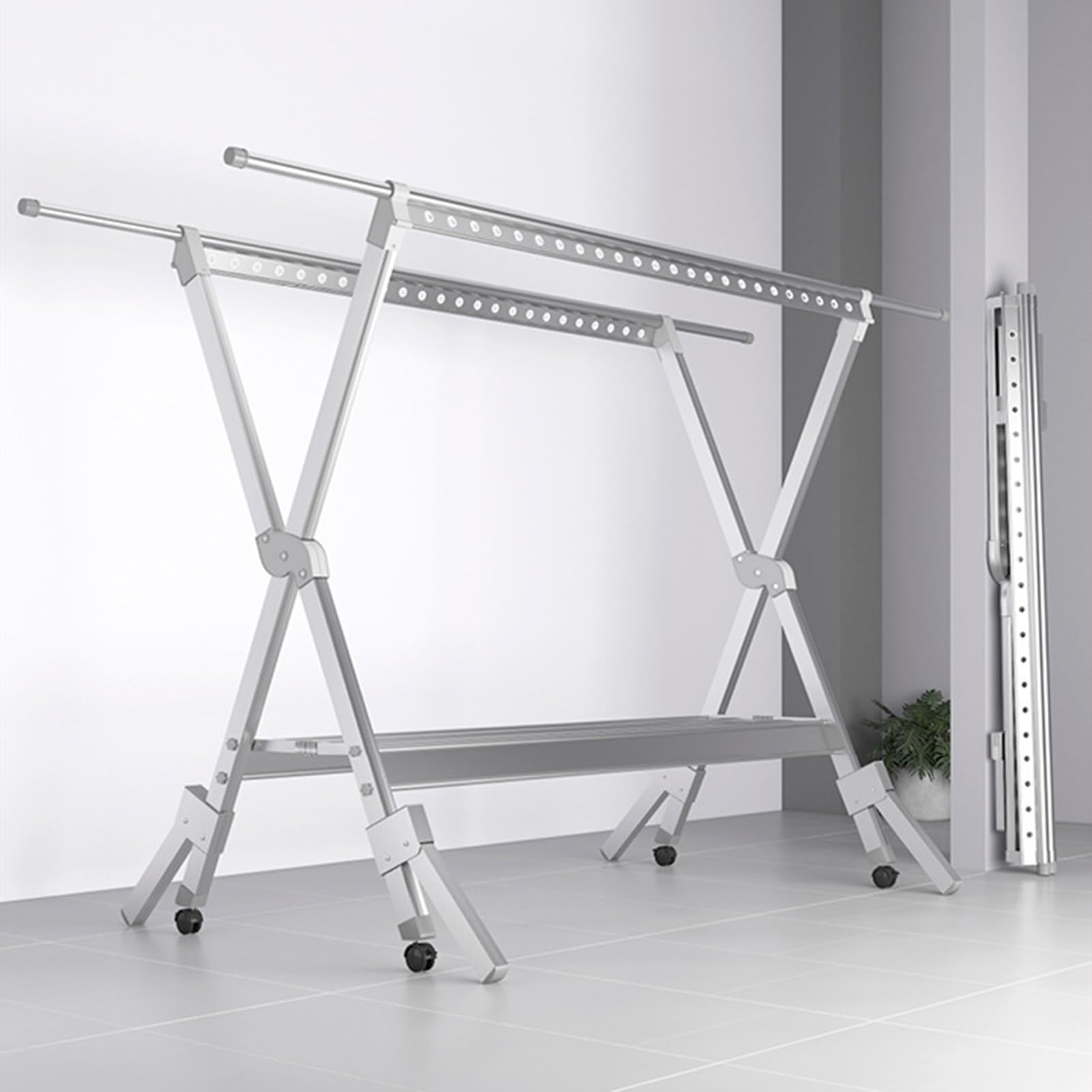 FGXHHS Freestanding Metal Garment Rack - Sturdy Floor Standing Clothes Rail with Storage Shelf, Ideal for Retail Display and Home Organization