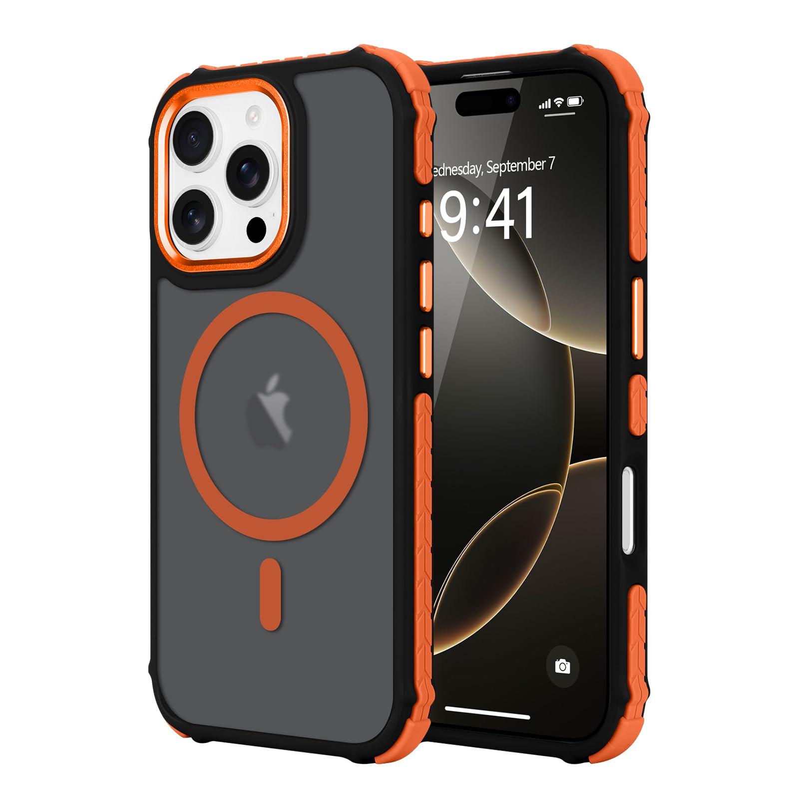 Lafunda iPhone 16 Pro 用 ケース MagSafe対応 半透明 マット加工 耐衝撃 滑り止め 四隅保護 米軍MIL規格【オレンジ】