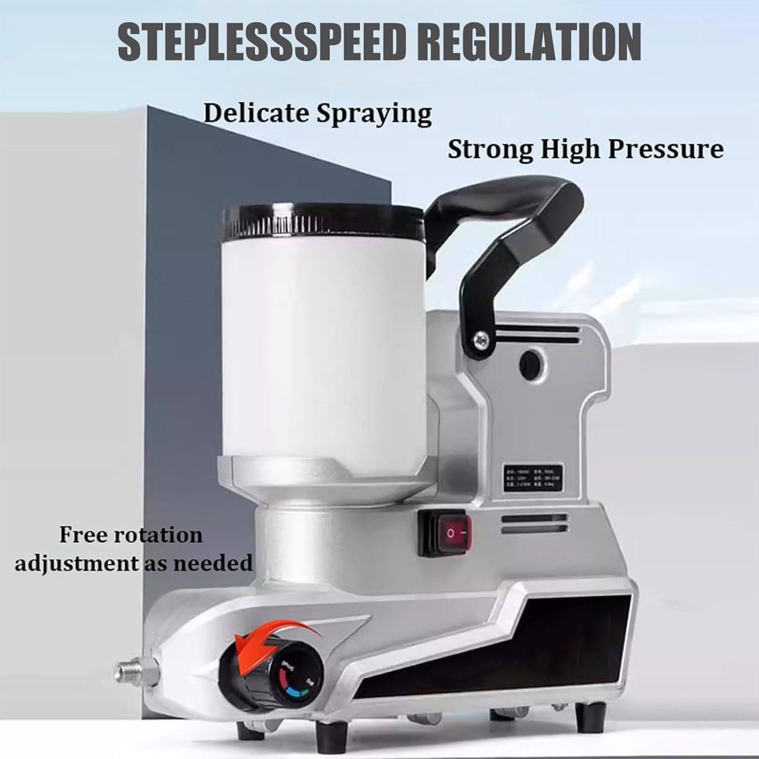 Pulverizador sin Aire de Alta presión, máquina de Pintura eléctrica de 1600 W con presión Ajustable, Manguera de 5 m, tolva de 2 l, para Paredes Interiores y Exteriores, Muebles y techos.