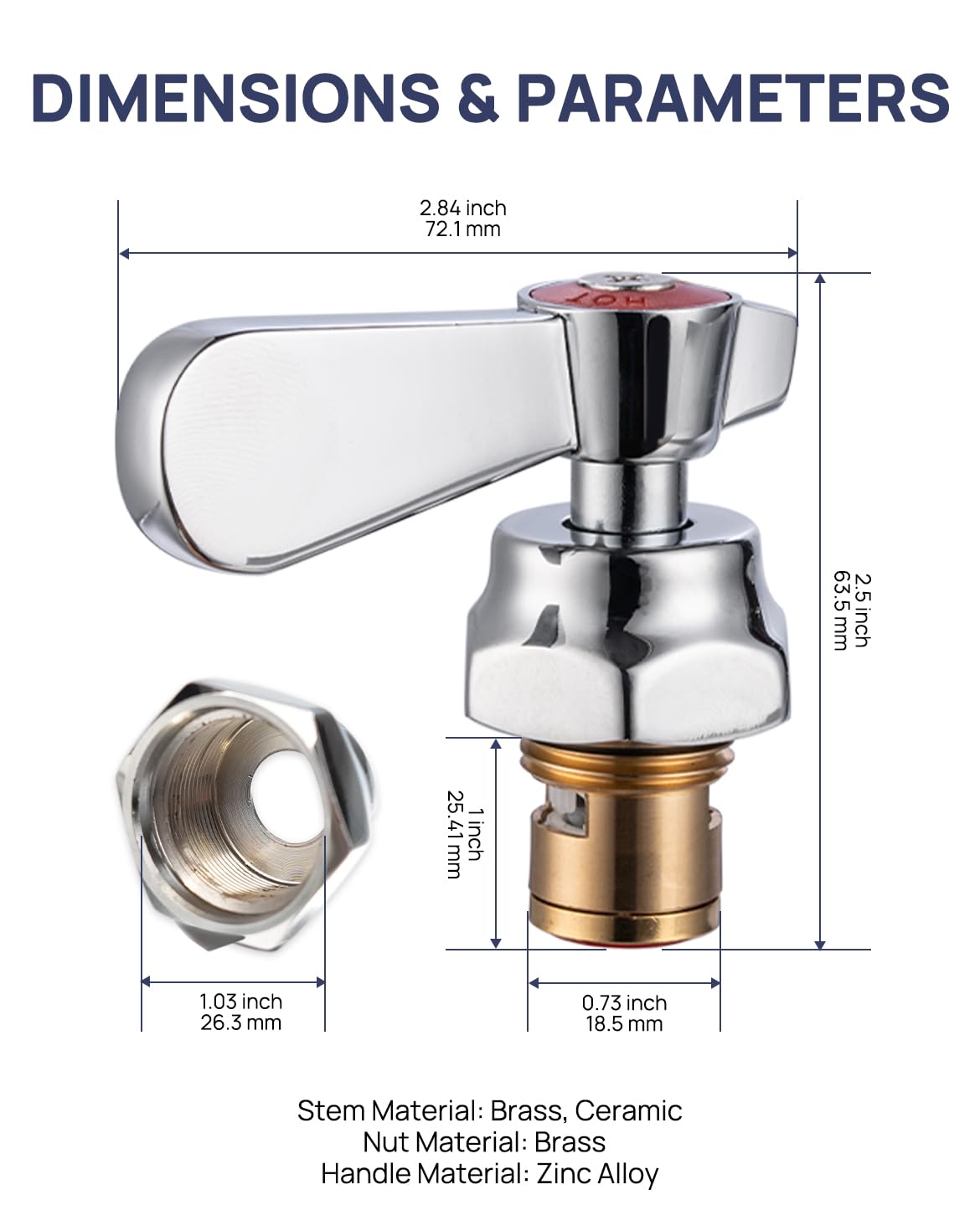 Ensemble de remplacement de tige de valve de rechange pour robinet de cuisine commercial, laiton construit avec disque en céramique