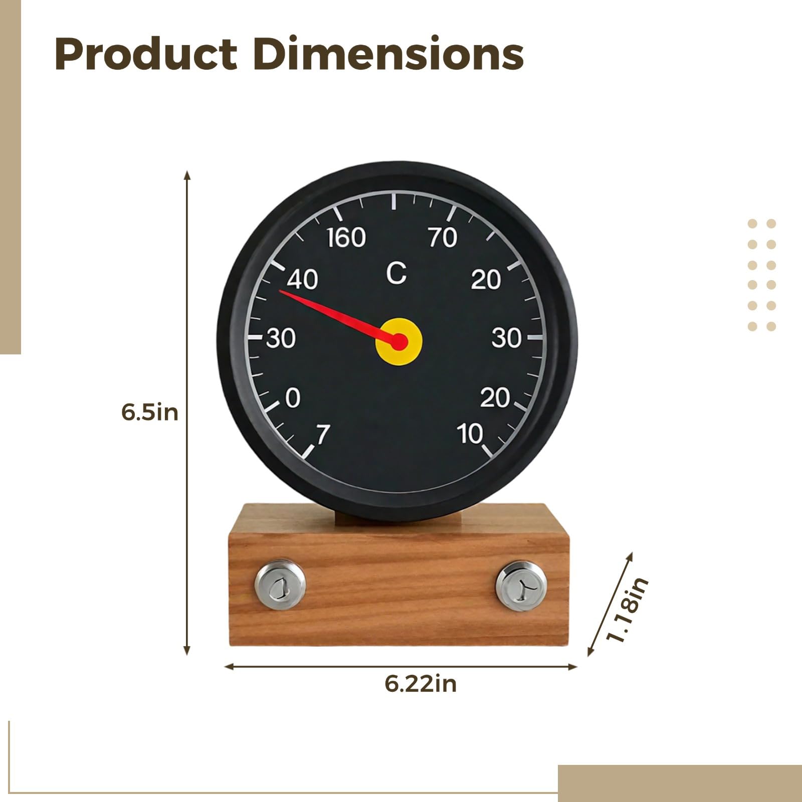 Sauna-Thermometer, rundes Aluminium-Thermometer für hohe Temperaturen, gut ablesbares schwarzes Zifferblatt für trockene und feuchte Dampfräume, 16,5 x 15,8 x 3 cm