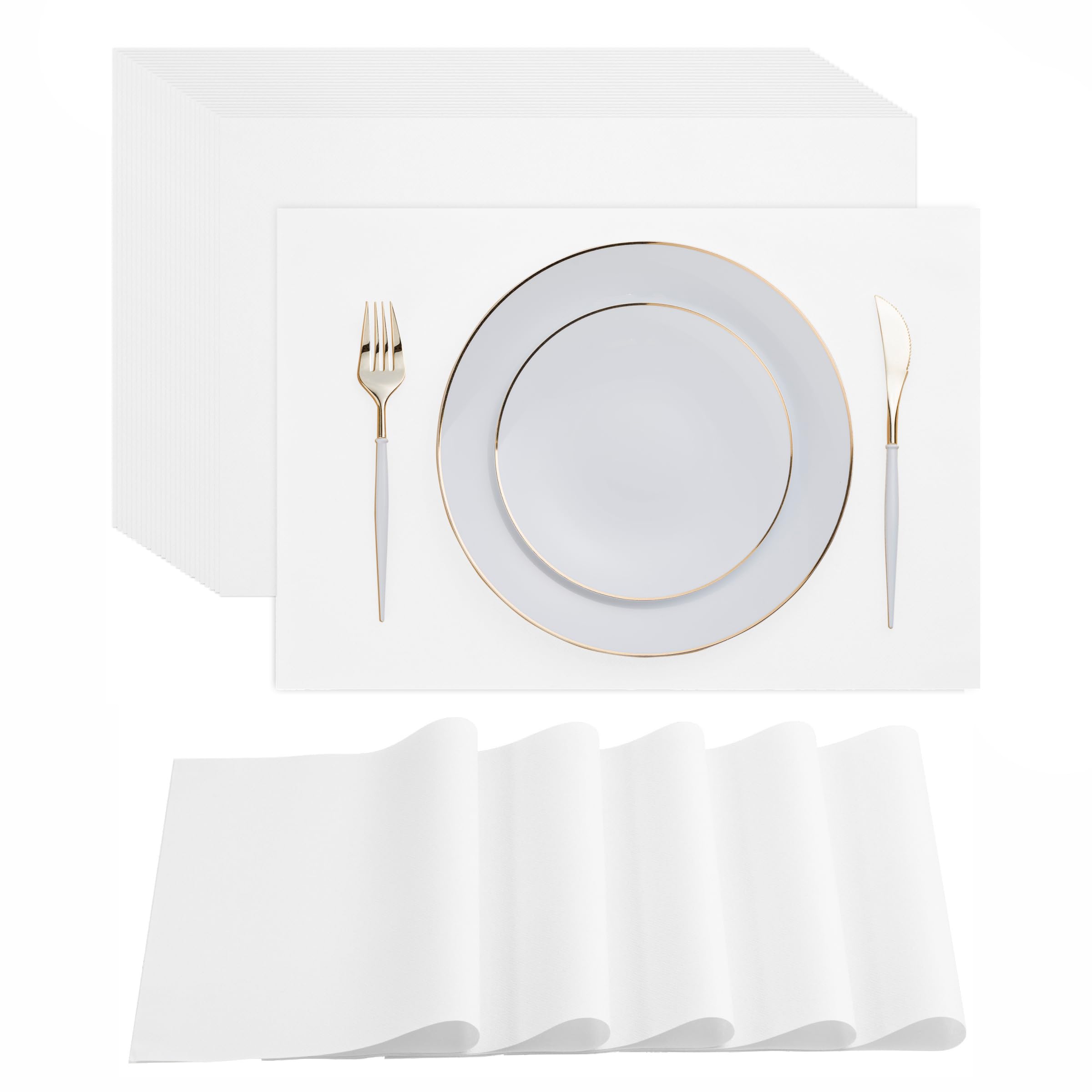 Disposable White Paper Placemats for Dining Table - 100-Pack 18" x 12" Cloth-Like Rectangle Paper Placemats for Baby, Kids, Party Or Weddings.