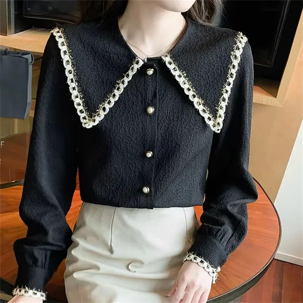 Camisa de manga larga con cuello de solapa para mujer, blusa de manga larga con botones, camisa ajustada para oficina, blusas de trabajo