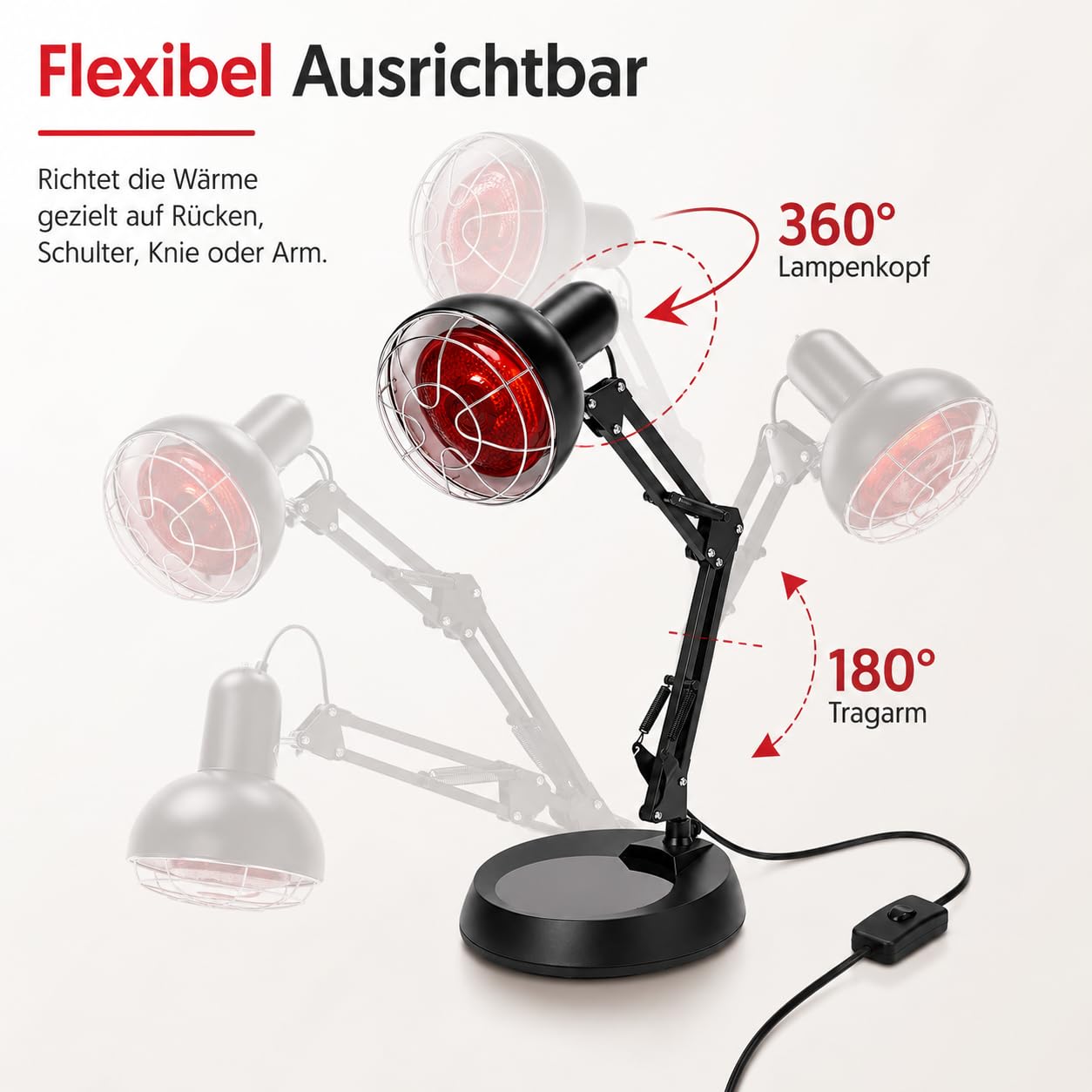 Lámpara de infrarrojos con cubierta de malla antiquemaduras, 150 W, lámpara de luz roja, lámpara de calor para el tratamiento de resfriados y relajación muscular, lámpara calefactora
