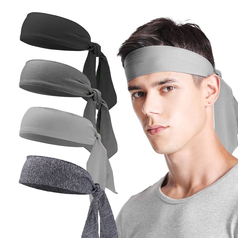 Ubervia® Mens Headband (4 Pack), Mens Sweatband & Sports Headband for Running, Cycling, Basketball - Stretchy Moisture Wicking Hairband (Black/Grey/Light Grey/Grey)-image-42