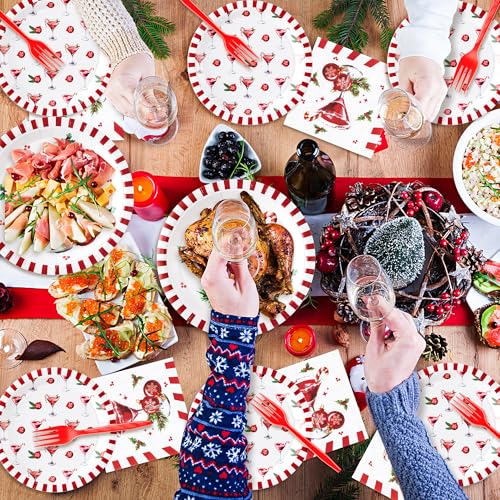 Christmas Cocktail Xmas Martini Cocktail Candy Cane Party Plate Supplies - Serves 24-96Pcs Party Tableware Decoration Disposable Paper Plate Napkin Fork for Winter Holiday Birthday – Image 6
