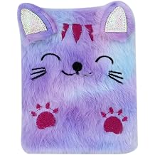 BOLLEY JOSS Fluffy Cat Notebook Plush Anmial Diary for Girls Fuzzy Journal Record Planner Writing Pad A6 Lined 160 Pages