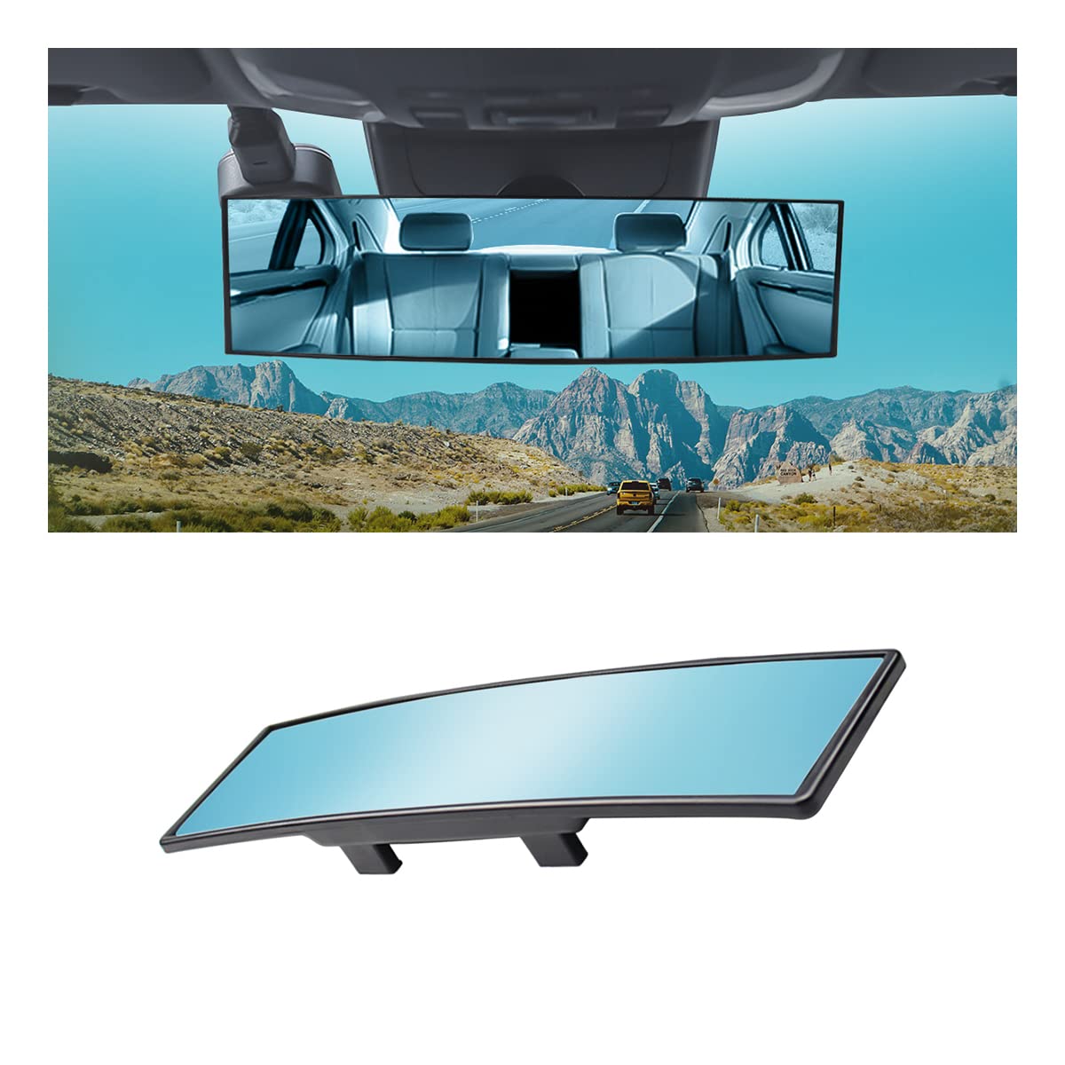 Car Rear View Mirror, Clipon Panoramic Wide Angle Interior Auto